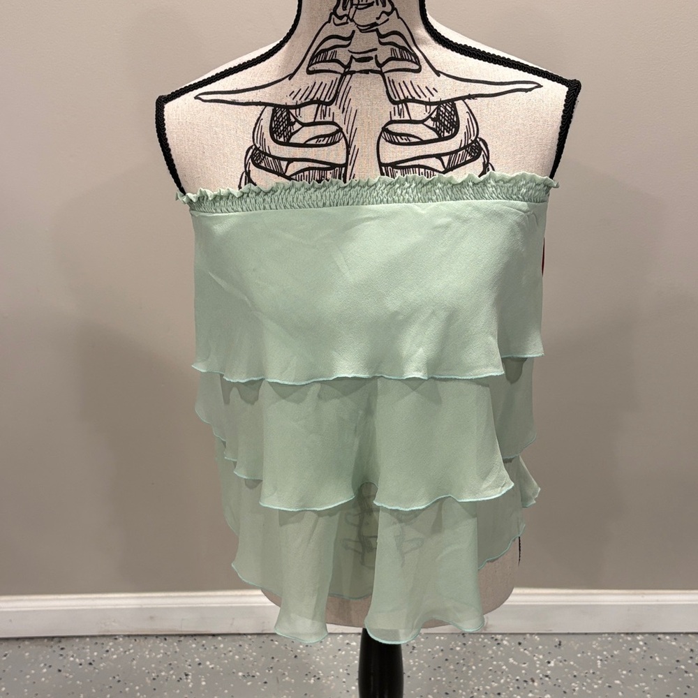NWT Patrizia Pepe Mint Green Strapless Ruffle Silk Top